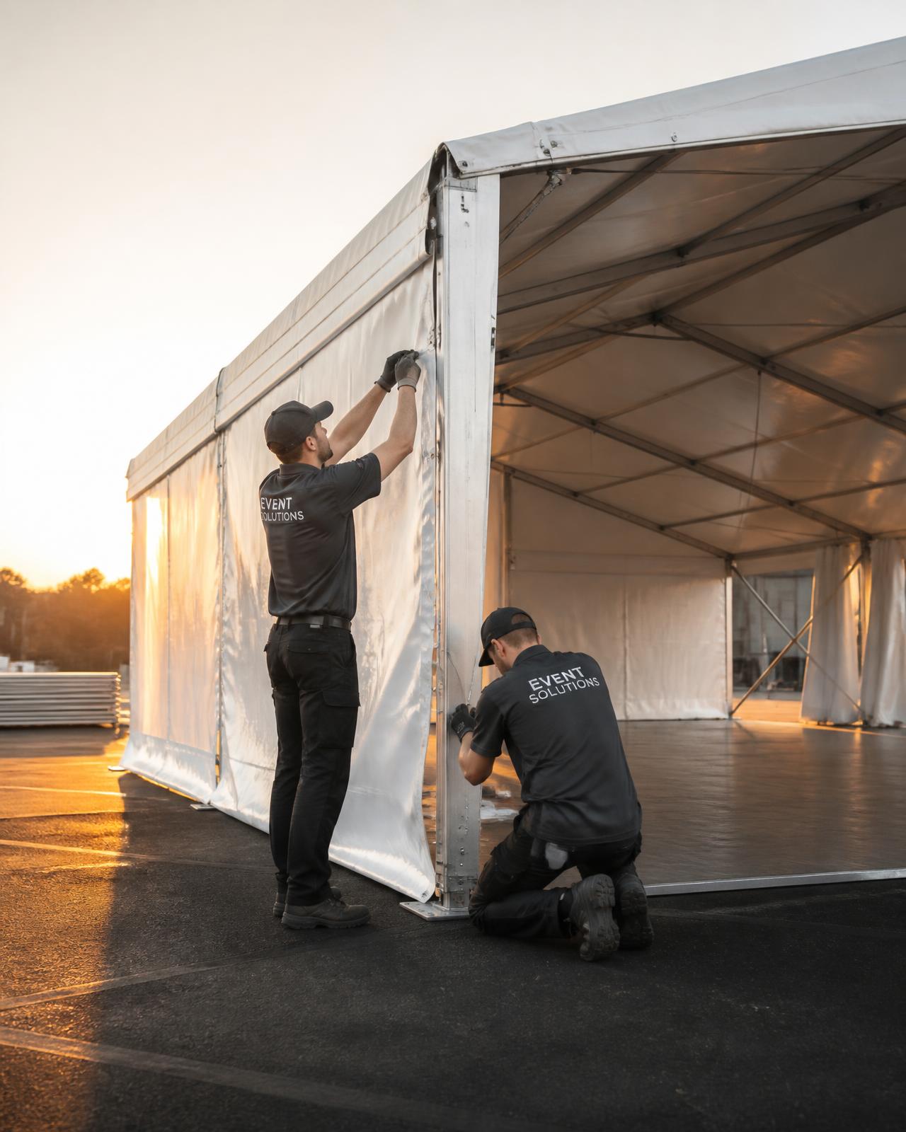 Equipe da Tendas Goiânia instalando uma estrutura